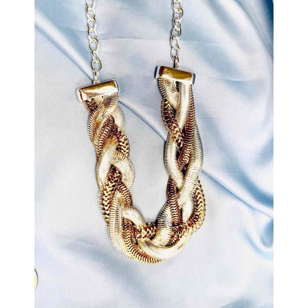 Avon Shiny 4 Strand Gold and Silver Tone Braided Statement Necklace
